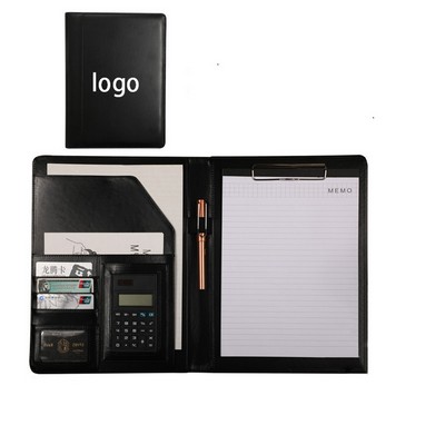 Business Multi-Pockets Leather Padfolios W/ Memo Pads