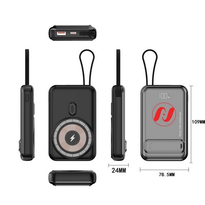 10000mAh Magnetic Wireless PD22.5W Fast Charging Power Bank W/ Foldable Stand & Charging Cable
