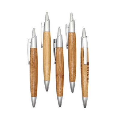 Ballpoint Click Action Bamboo Pen w/Chrome Trim