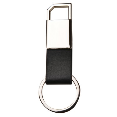 Black Leatherette Metal Clip-On Key Chain