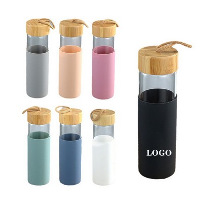 18.6 oz Glass Bottles with Bamboo Lid Silicone Sleeve